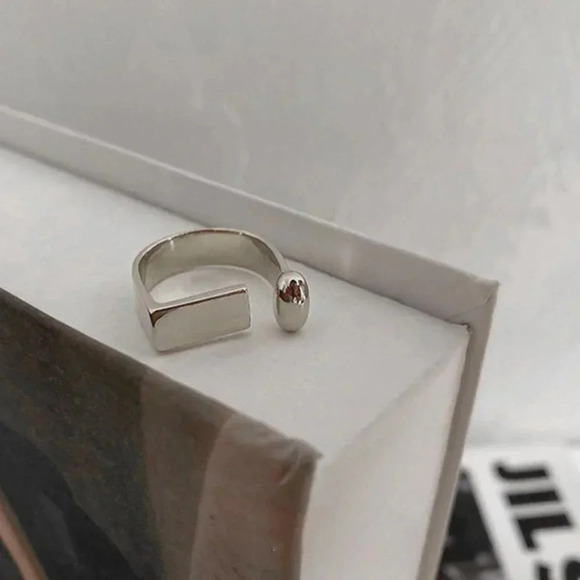 Minimalist 925 Sterling Silver Chunky Bar Ring Geometric Rectangle Ring - Picture 3 of 7